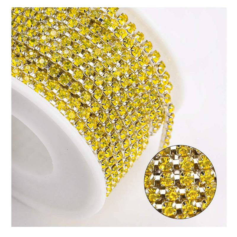 1 Roll 10 Yards Rhinestone Trim Crystal Cup Chain in Silver Setting Casing Clear (Citrine/Yellow SS6 2mm) Citrine / Yellow SS6 2mm - NewNest Australia