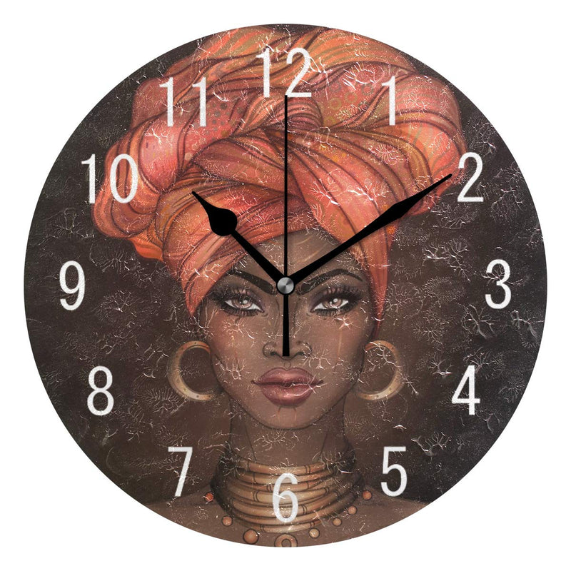 NewNest Australia - ALAZA Home Decor African American Aztec Tribal Round Acrylic 9.5 Inch Wall Clock Non Ticking Silent Clock Art for Living Room Kitchen Bedroom Color 4 