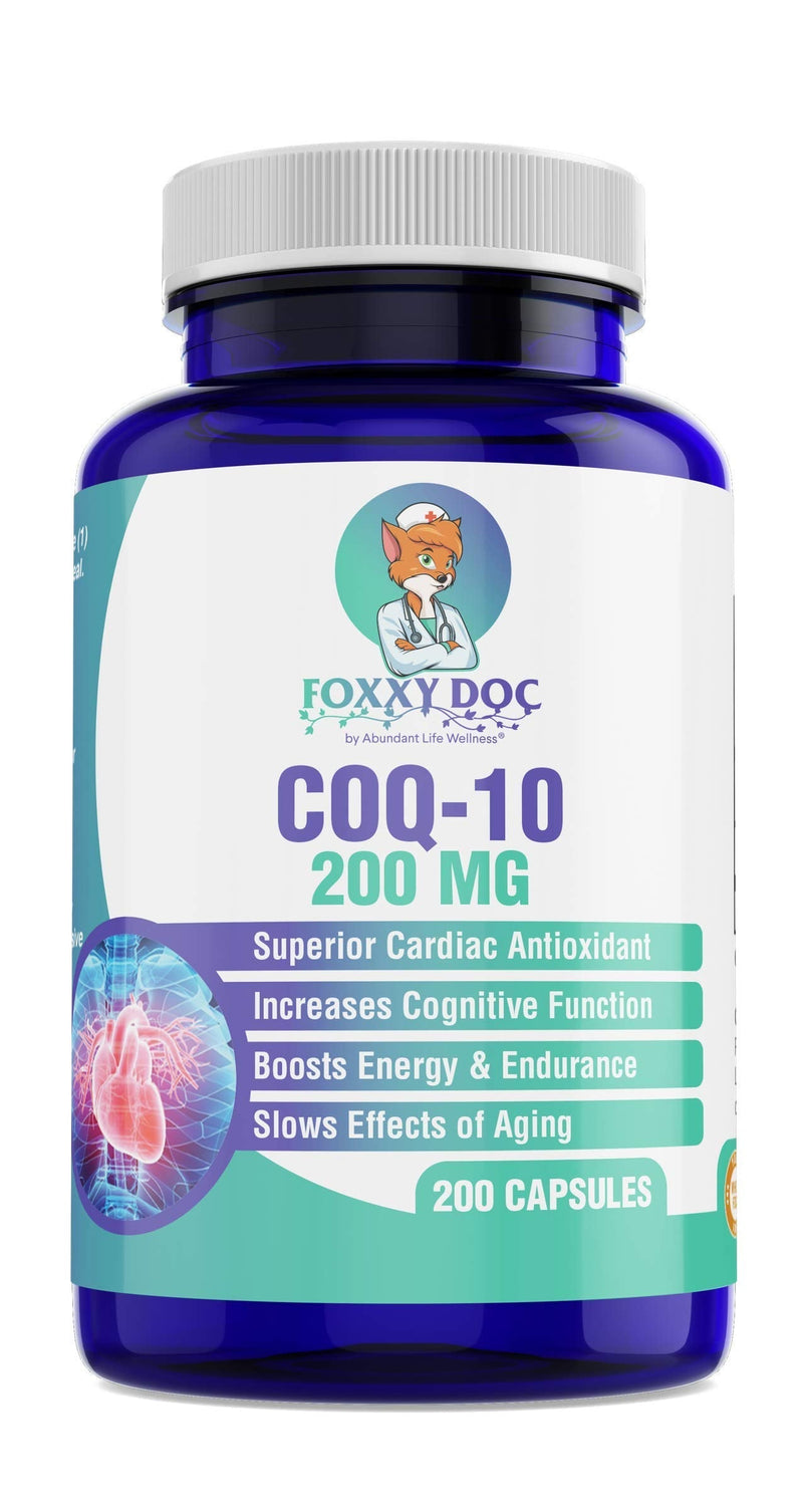 CoQ10 - Co-Enzyme Q10 - 200 mg - 200 Caps - Vegetable Capsules - Non-GMO - Brain & Heart & Muscle & Cell Supplement 6.5 Month Supply by Foxxy Doc - NewNest Australia