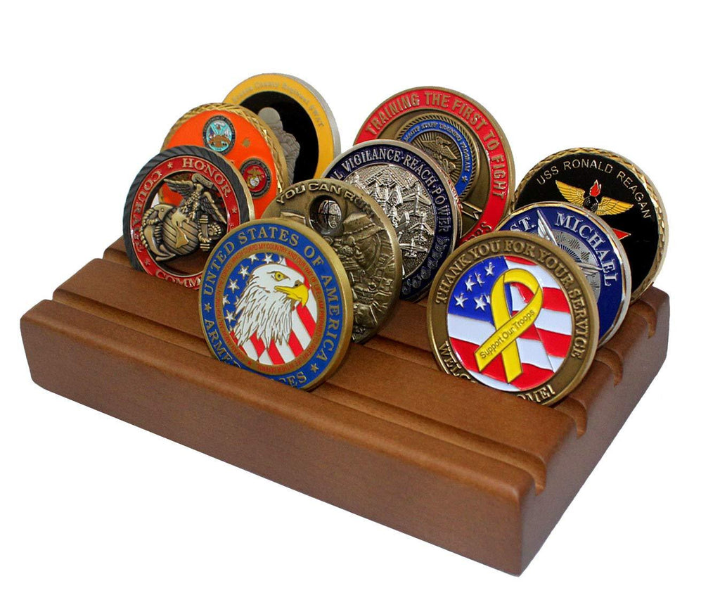 NewNest Australia - Challenge Coin Display Stand Rack Military Coin Holder (Walnut Finish) Walnut Finish 