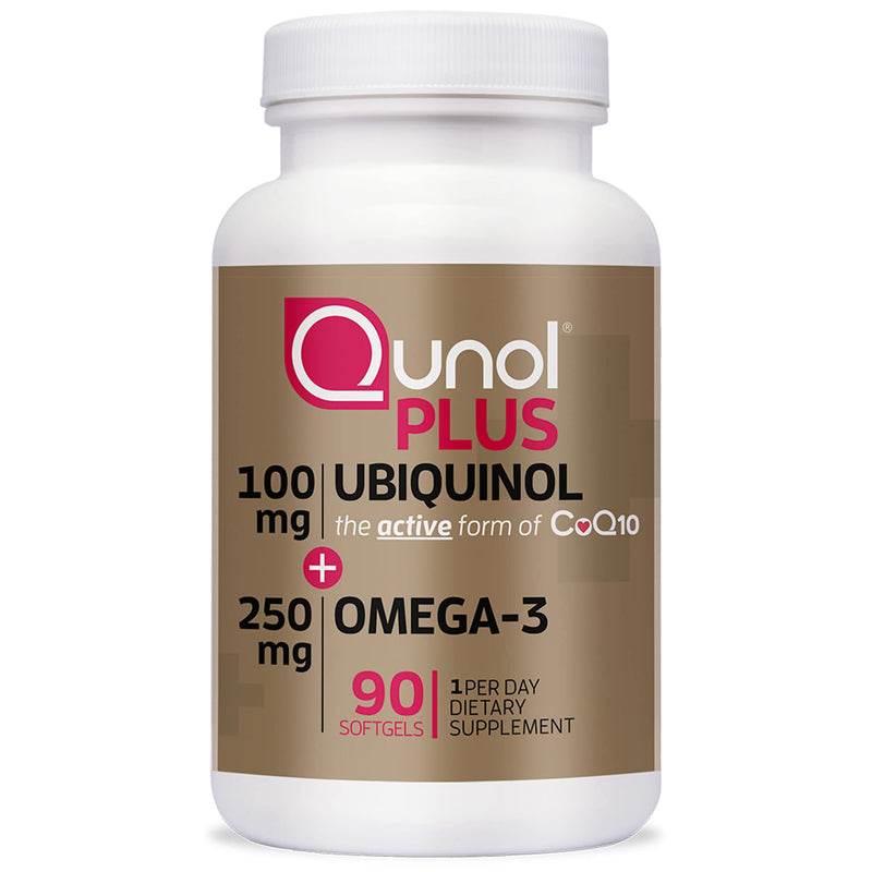 Qunol Plus Ubiquinol CoQ10 100mg, with Omega 3 Fish Oil 250mg, Extra Strength, Antioxidant for Heart & Vascular Health, Natural Supplement for Energy Production, Active Form of Coq10, 90 Count Bovine 100mg Softgels - NewNest Australia