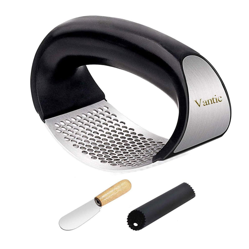 NewNest Australia - Vantic Garlic Press Rocker - Stainless Steel Garlic Mincer Crusher and Black Peeler (2020) 