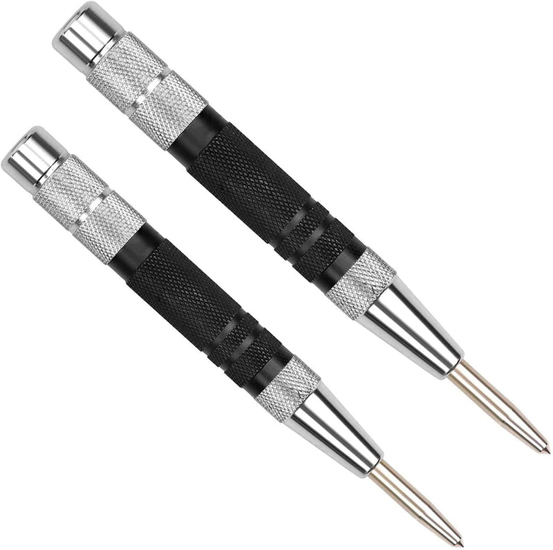 Super Strong Automatic Center Punch - 5 inch Black Steel Spring Loaded Center Hole Punch with Adjustable Tension, Hand Tool for Metal or Wood with Zippered Hard Shell Carry Case - Pack of 2 - NewNest Australia