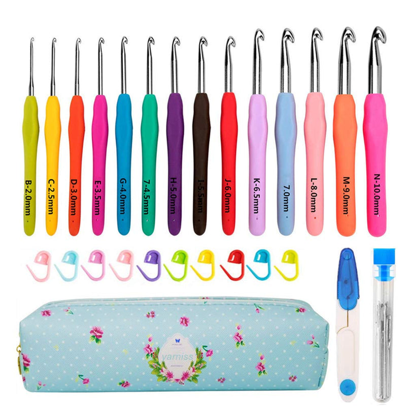 14 Sizes Crochet Hooks Set,2mm(B)-10mm(N) Ergonomic Crochet Hooks with Case for Arthritic Hands,Extra Long Crochet Needles - NewNest Australia