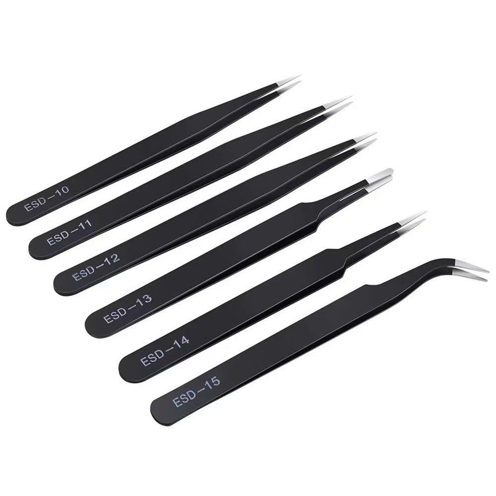 6PCS Precision Tweezers Set, Upgraded Anti-Static Stainless Steel Curved of Tweezers, for Electronics, Laboratory Work, Jewelry-Making, Craft, Soldering, etc, by KAVERME. - NewNest Australia