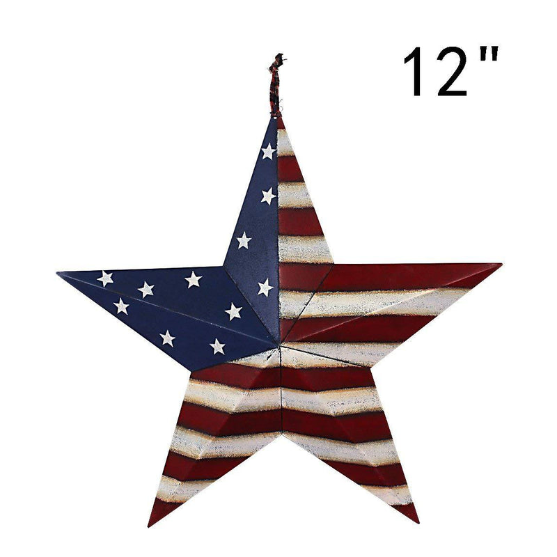 NewNest Australia - E-view Metal American Flag Barn Star Decor Patriotic Mounted 3D Wall Art July of 4th Decoration 12"-A 