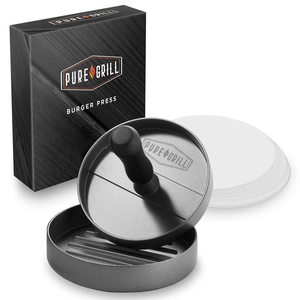 NewNest Australia - Pure Grill Burger Press - Aluminum BBQ Patty Maker with 100 Wax Papers for Grilling Hamburger Patties 