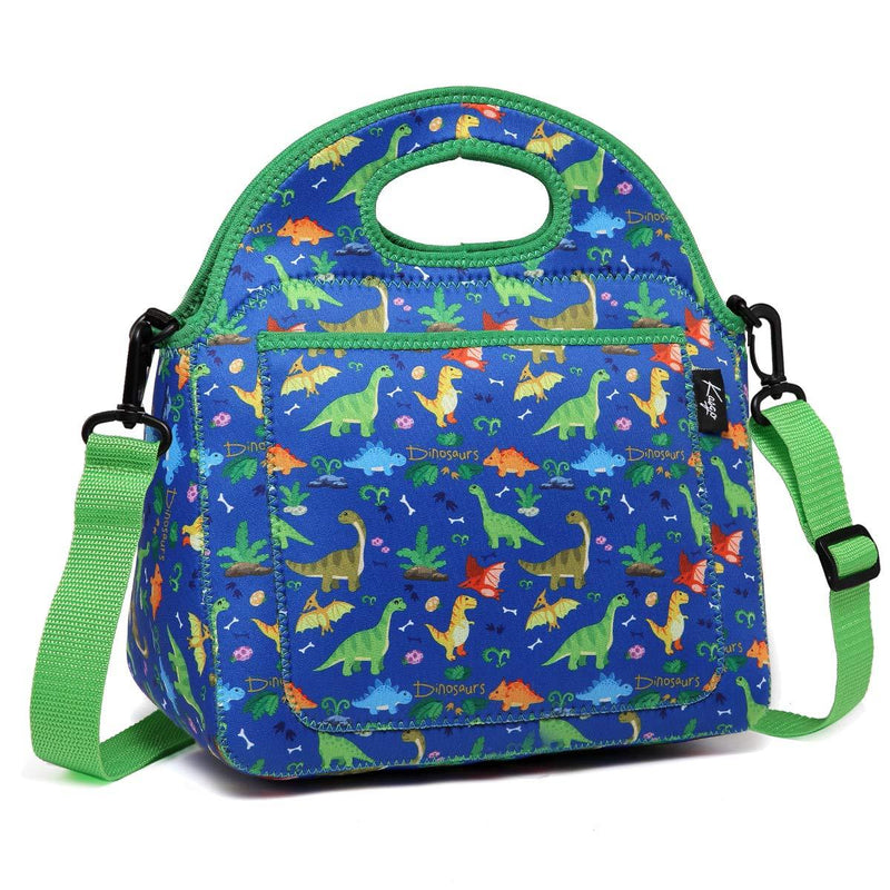 NewNest Australia - Kasqo Lunch Bag for Kids, Neoprene Insulated Boys Lunch Boxes Children’s Lunch Tote with Front Pocket and Detachable Adjustable Shoulder Strap in Cute Dinosaur 