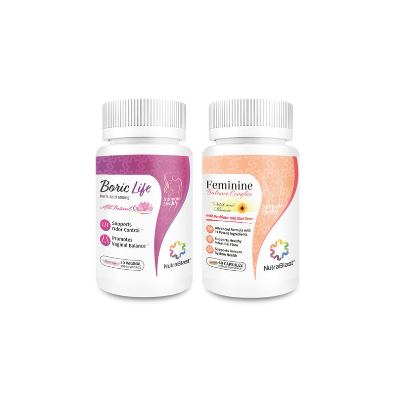NutraBlast Boric Acid Vaginal Suppositories 600mg (30 Count) w/Feminine Balance Complex (60 Capsules) | Vaginal Detox & Cleanse | Supports Healthy Intestinal Flora & Immune System - NewNest Australia