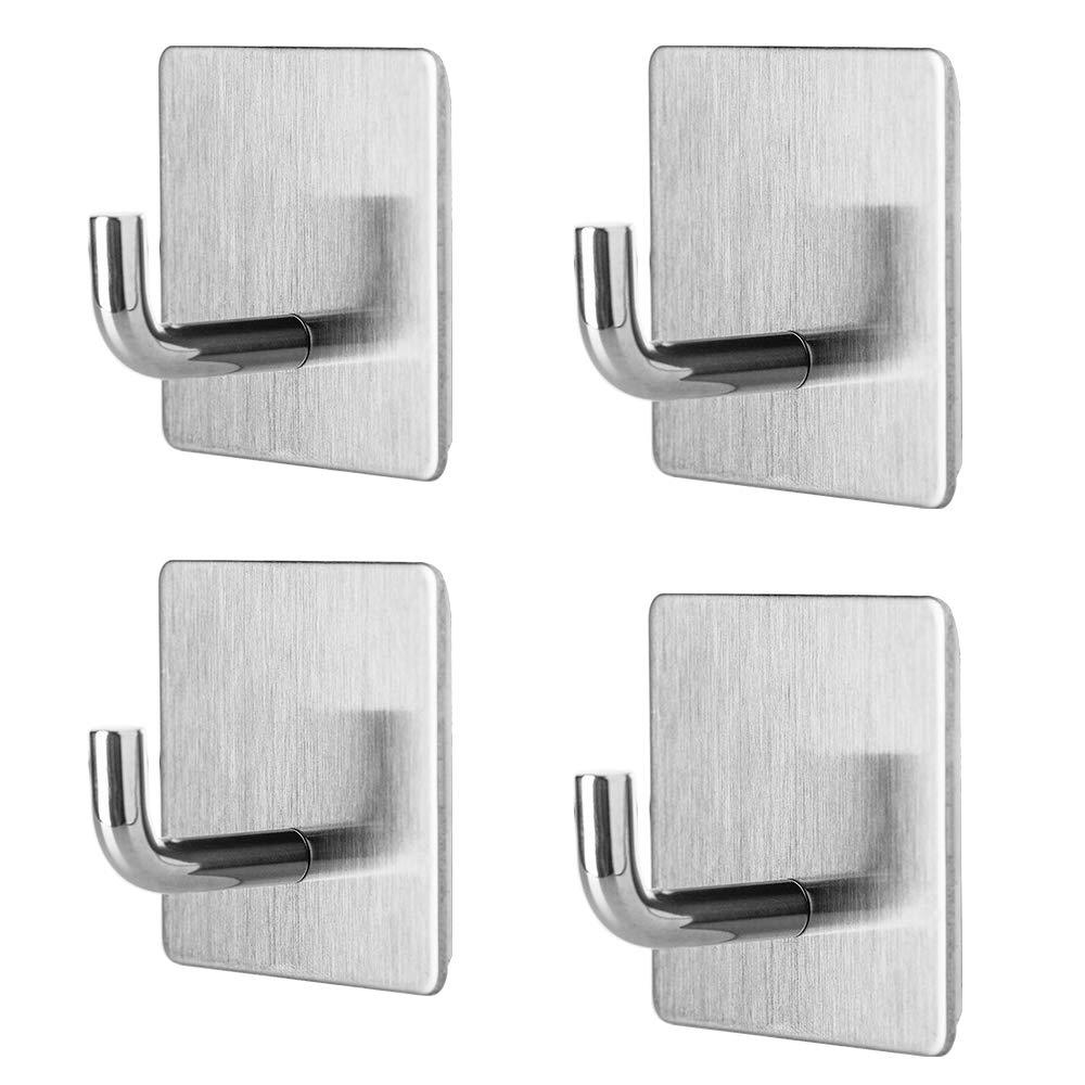 NewNest Australia - Adhesive Hooks, Towel Hook for Bathroom Kitchen Coat Hook Brushed 304 Stainless Steel Power Wall Mount Hooks-4 Pack 4 Hooks 