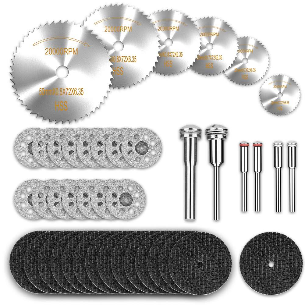 Rotary Tool Accessories Cutting Wheels Set 42 Pcs Diamond Cutting Wheels 15pcs and Resin Cutting Off Wheels 15pcs With Mandrels, Hss Circular Saw Blades 6pcs With 1/8" Shank for Wood Metal DIY Craft - NewNest Australia