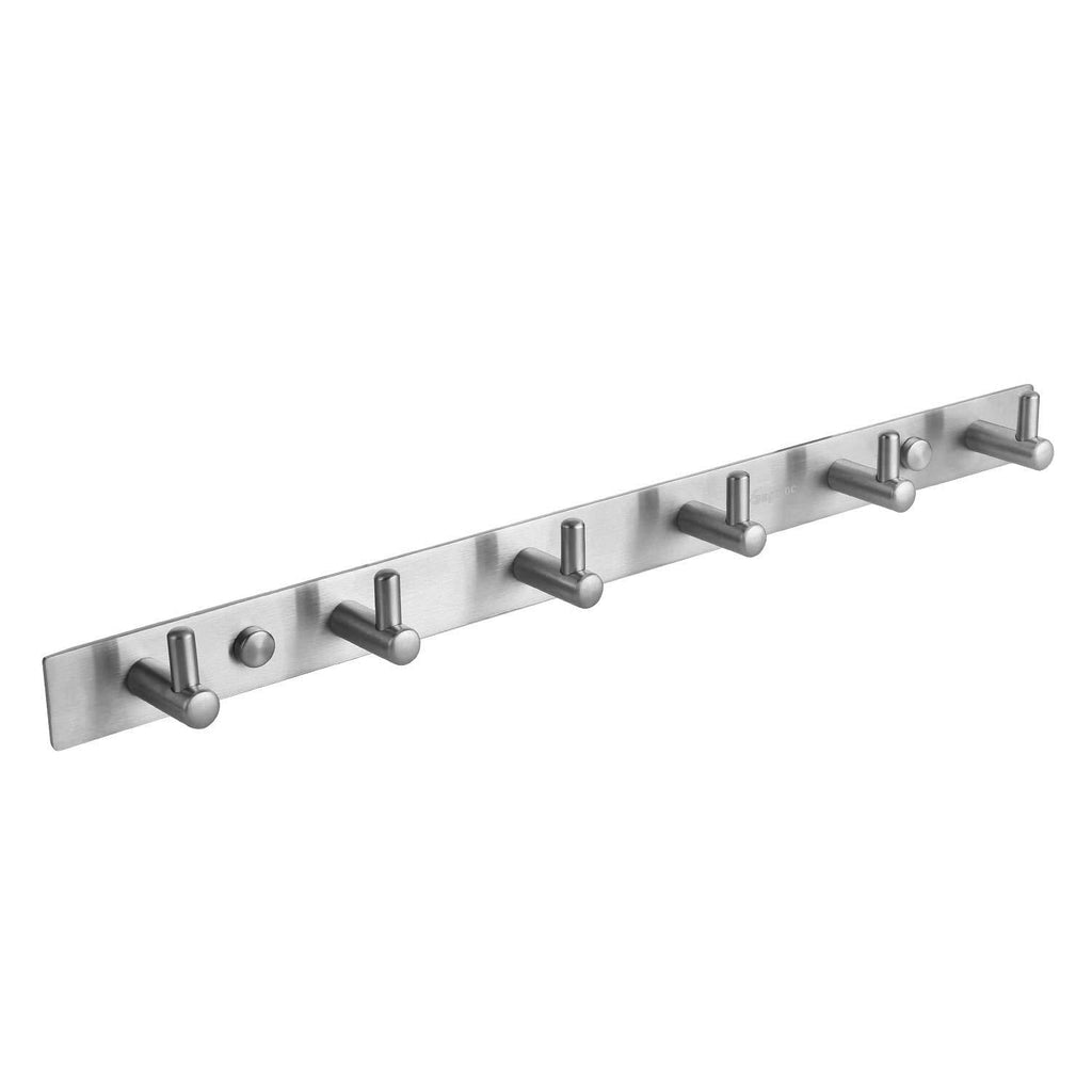 NewNest Australia - Towel Hook Rack Brushed Nickel - Sagmoc 16-Inch Coat Hook Rail Wall Mounted with 6 Heavy Duty Hooks, Durable Wall Hangers for Bedroom, Bathroom, Foyer, Hallway (304 Stainless Steel) 