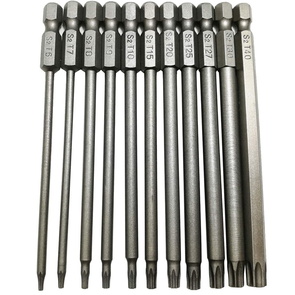 YDLQWCZ Long Torx Security Head Screwdriver Drill Set 1/4 Inch Hex Shank T6 T7 T8 T9 T10 T15 T20 T25 T27 T30 T40 11 Pieces 4 Inch Length S2 Steel Torx Screwdriver Bit Set (11pcs Torx Head 100mm) - NewNest Australia