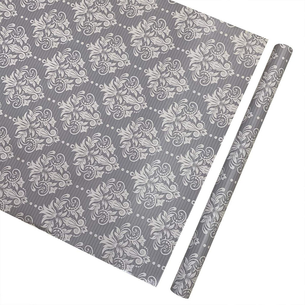 NewNest Australia - Yifely Gray-White Damask Shelf Liner Peel & Stick PVC Drawer Paper Covering Apartment Old Cabinets Shelves 17.7 Inch by 9.8 Feet Removable Countertop Decor 