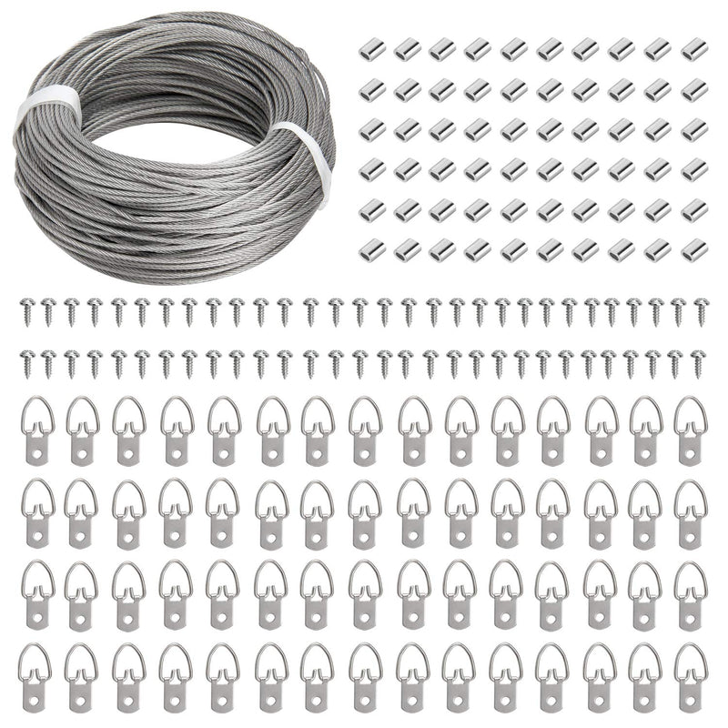 Picture Hanging Kit - 100 Feet Stainless Steel Hanging Wire, 60 Pcs D Ring Picture Hangers with Screws and 60 Pcs Aluminum Crimping Loop Sleeve for Hanging Paintings Photos - NewNest Australia