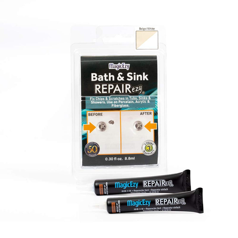 MagicEzy Bath & Sink RepairEzy - Tub Repair Kit - Porcelain, Acrylic Tub, Enamel Sink, and Fiberglass Bathtub Repair Kit - Shower Base Refinishing - Chipped Tub Repair Kit (Beige & White) Beige & White - NewNest Australia