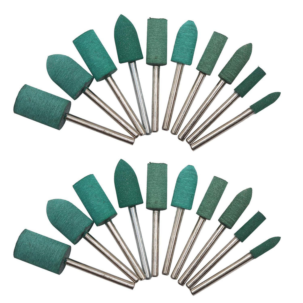 HEYMOUS Rubber Polishing Bits Bullet Cylinder Shape Polishing Burrs Bit,Electric Drill,Rotary Tool Accessories 3 mm Mandrel 20 Pieces (Green) - NewNest Australia