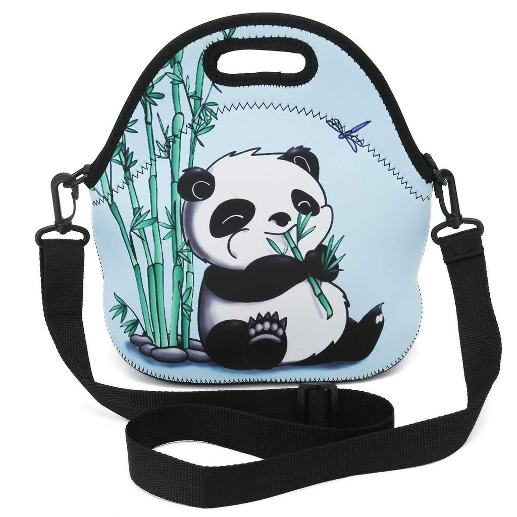 NewNest Australia - Insulated Neoprene Lunch Bag Removable Shoulder Strap Reusable Thermal Thick Lunch Tote Bags For Women,Teens,Girls,Adults-Lunch Boxes For Outdoors,Work,Office,Shopping (Panda eat Bamboo) Panda eat Bamboo 