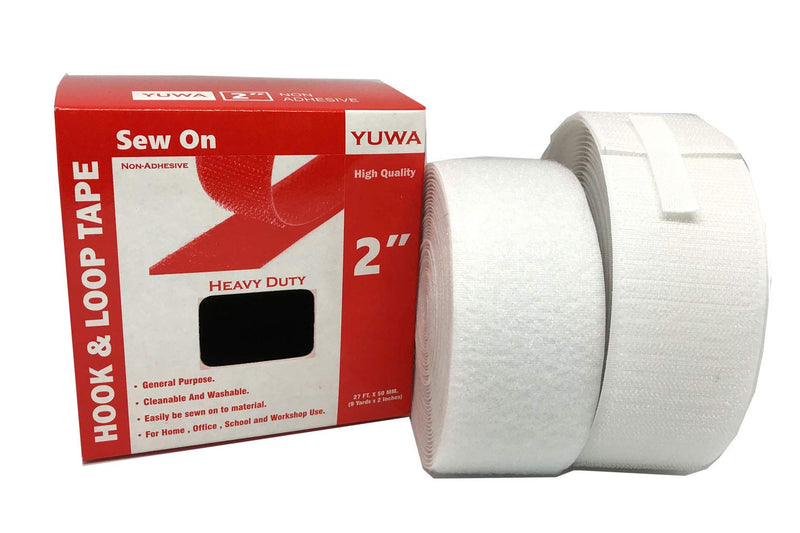Yuwa 2 Inch Wide White Hook and Loop Magic Tape Sew-On Fastener Nylon for DIY Craft Non Adhesive (9 Yards) (White) - NewNest Australia