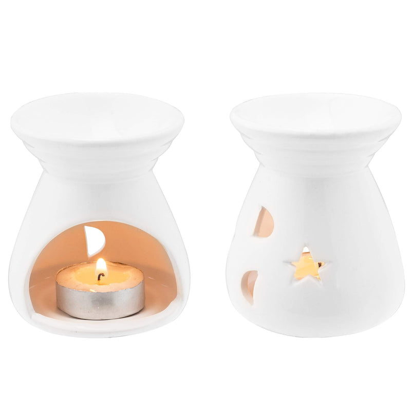 NewNest Australia - MyGift Set of 2 Home Decorative White Ceramic Aromatherapy Burner/Essential Oil Warmer Candle Holder 