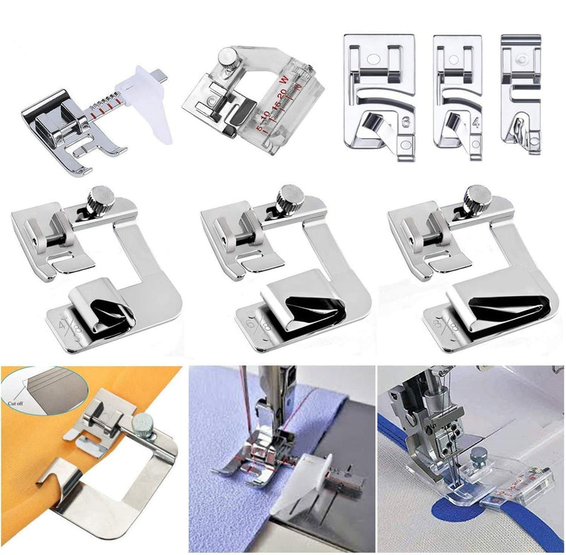 Windman Sewing Hemming Set Includes 3Pcs Wide Hem Foot,3Pcs Narrow Rolled Hem Presser Feet,Bias Tape Binder Foot and Adjustable Guide Presser Foot for Brother Singer Janome Low Shank Sewing Machine - NewNest Australia