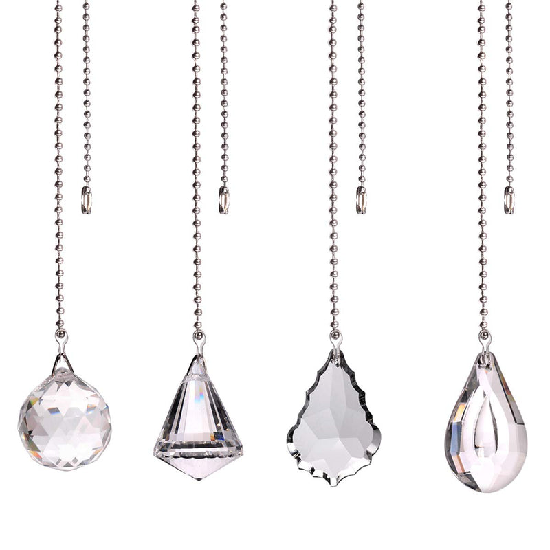 longsheng Clear Crystal Prism Drop Dazzling Crystal Ceiling Fan Pull Chain Pull Chain Extension with Connector for Ceiling Light Fan Set of 4 with Gift Box - NewNest Australia