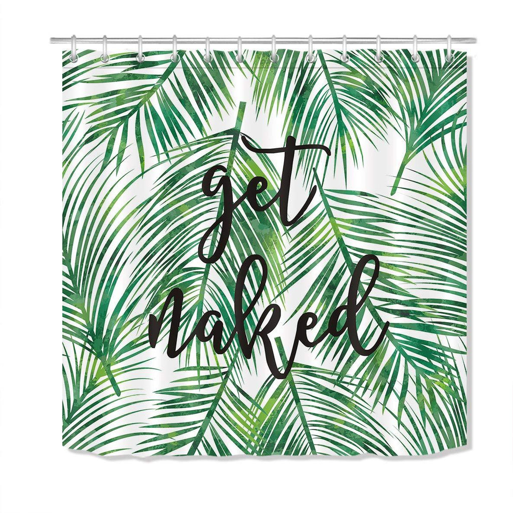 LB Green Tropical Coconut Palm Leaf Shower Curtain with Hooks,Black Font Get Naked Funny Bathroom Curtains 72x72 inch Waterproof Polyester Fabric 72''Wx72''L - NewNest Australia