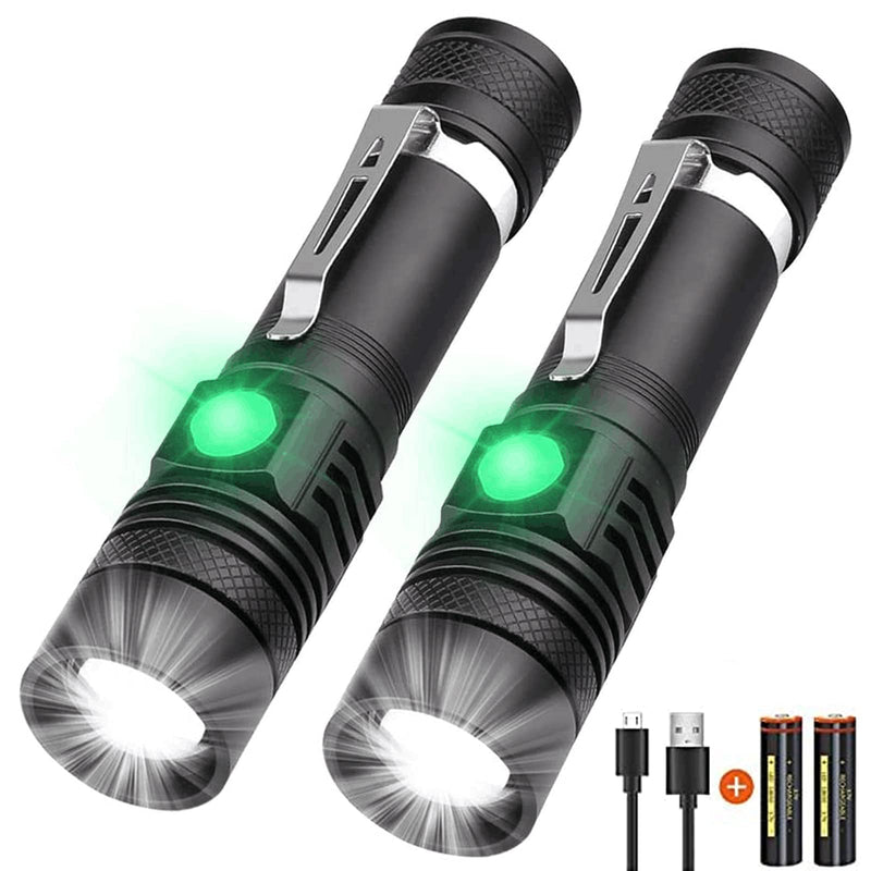 Rechargeable Flashlight, LED Tactical Flashlight, 1200 Lumens Super Bright Pocket-Sized T6 LED Torch with Clip, IPX6 Water Resistant, 4 Modes for Camping Hiking Emergency (2 pack) 2 Pack - NewNest Australia