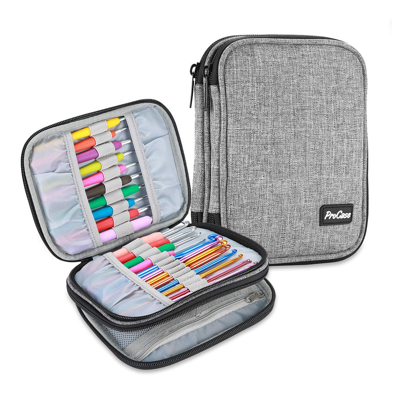 ProCase Crochet Hook Case (up to 6.5 Inches), Travel Organizer Zipper Bag for Various Crochet Hooks, Circular Knitting Needles and Other Accessories (NO Accessories Included), Grey - NewNest Australia