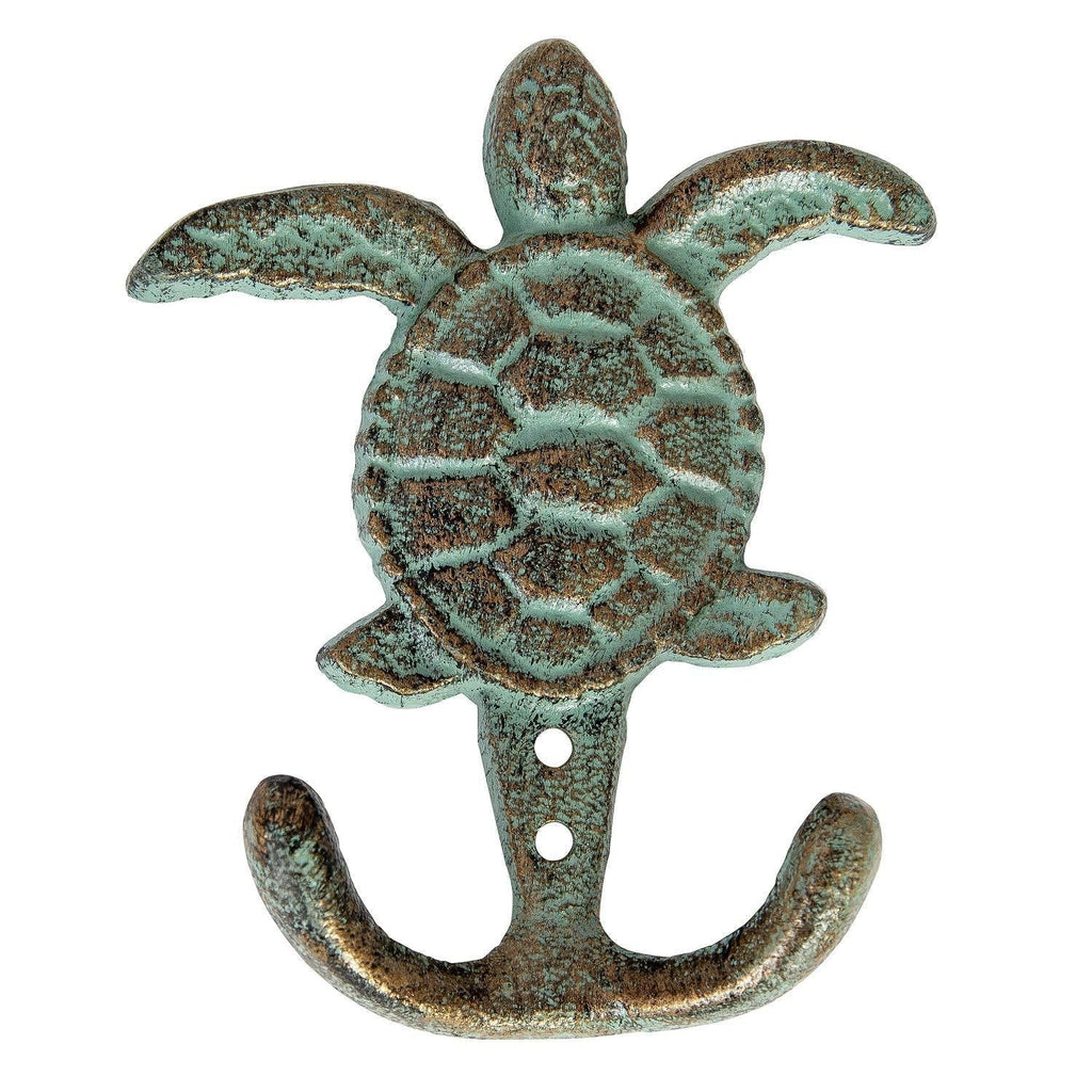 NewNest Australia - Cast Iron Sea Turtle Double Hook Bronze with Green Verdigris Patina Great Gift 3.5"W X 4.5"H 6744 