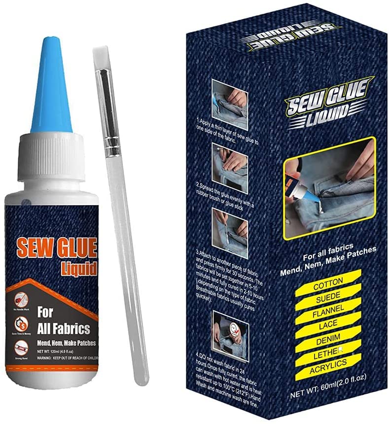 Plextone 1 Min Quick Bonding Fast Dry Sew Glue Liquid Reinforcing Adhesive Speedy Fix for All Fabrics Clothing Cotton Flannel Denim Leather Polyester Doll Repair (60ml) 60ml - NewNest Australia