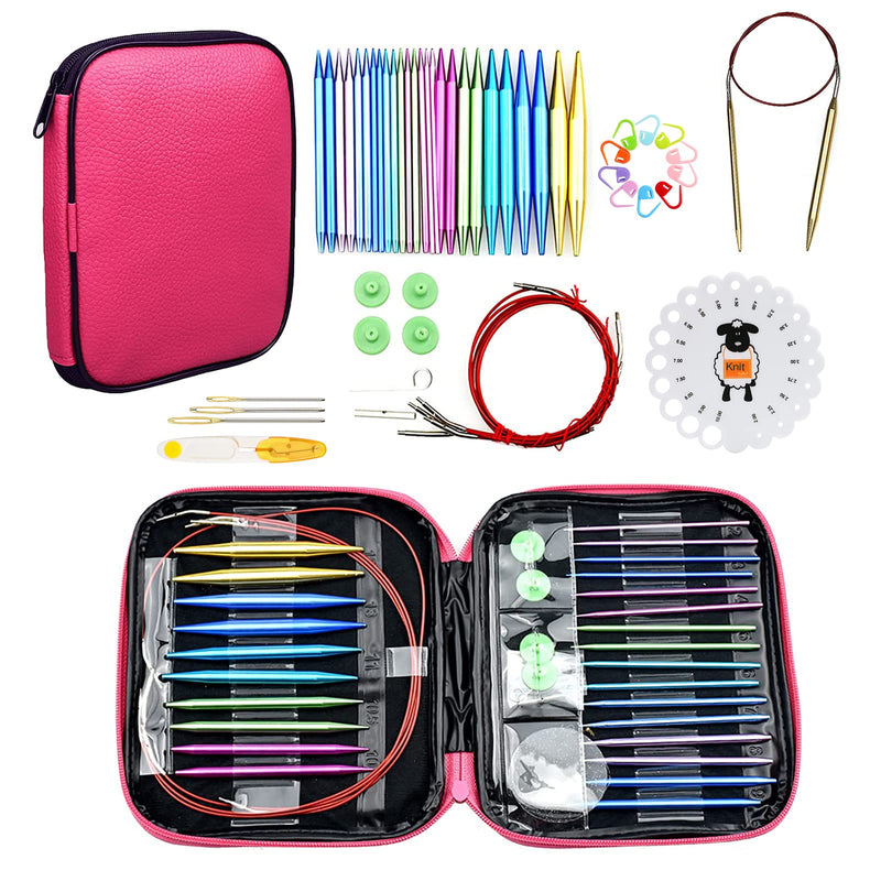 LOOEN 37pcs Aluminum Circular Knitting Needles Set with Ergonomic Handles,13 Size Interchangeable Crochet Needles with Storage Case for Small Project (Style 1) Style 1 - NewNest Australia