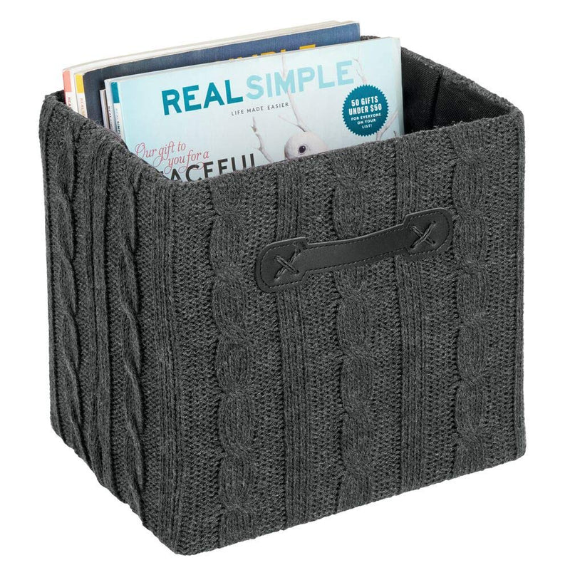 mDesign Soft Knitted Stackable Home Storage Organizer Box with Handle for Closet, Bedroom, Hallway, Entryway, Closets or Cubby Organizers - Holds Magazines, Books, Small Accessories - Charcoal Gray 1 - NewNest Australia