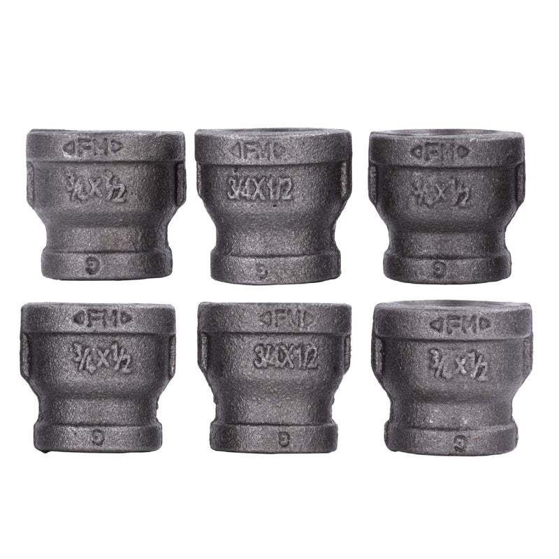 3/4" x 1/2" Inch Reducing Coupling Industrial Malleable Cast Iron Pipe Fitting 6 Pack by Pipe Decor, Pipe Components for Building Tables, Chairs, Shelving, and Custom Furniture, Six Pack Couplings Reducing Coupling 6 Pack - NewNest Australia