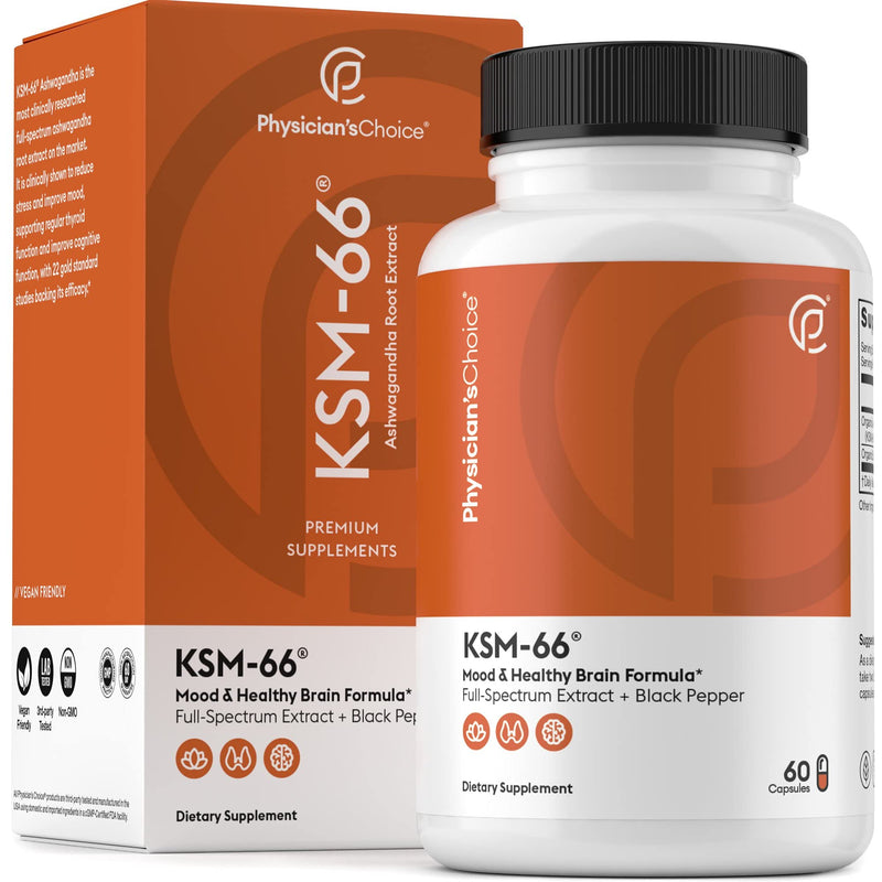 KSM-66 Ashwagandha Root Powder Extract, High Potency 5% Withanolides, 1000mg of Clinically Studied KSM66 & Black Pepper, Adrenal Support, Thyroid Support - Vegan, Non-GMO, 60 Capsules - NewNest Australia
