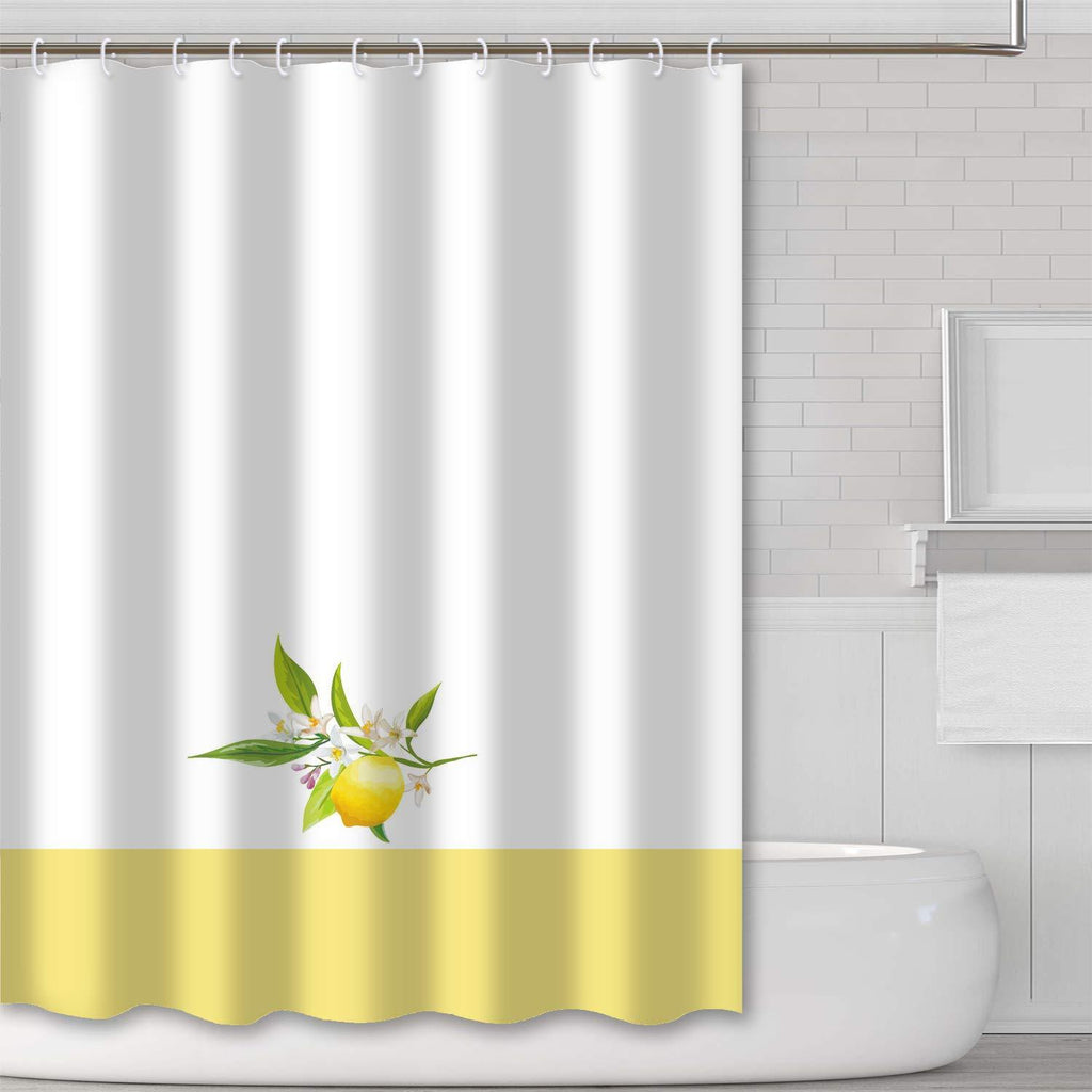 Tititex Summer Fruits Shower Curtain Sets, White Background Yellow Lemon Bathroom Curtain 69 X 70 Inch with Hooks Waterproof Fabric - NewNest Australia