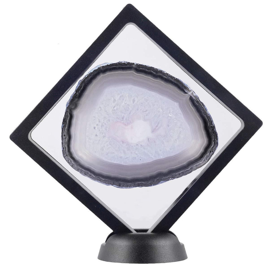 NewNest Australia - mookaitedecor Agate Slices Display Stand Box, Medallion Coin Gemstone Jewelry Specimen Show Case, Double Sided Floating Display Frame Natural Agate Slice With Display Stand 