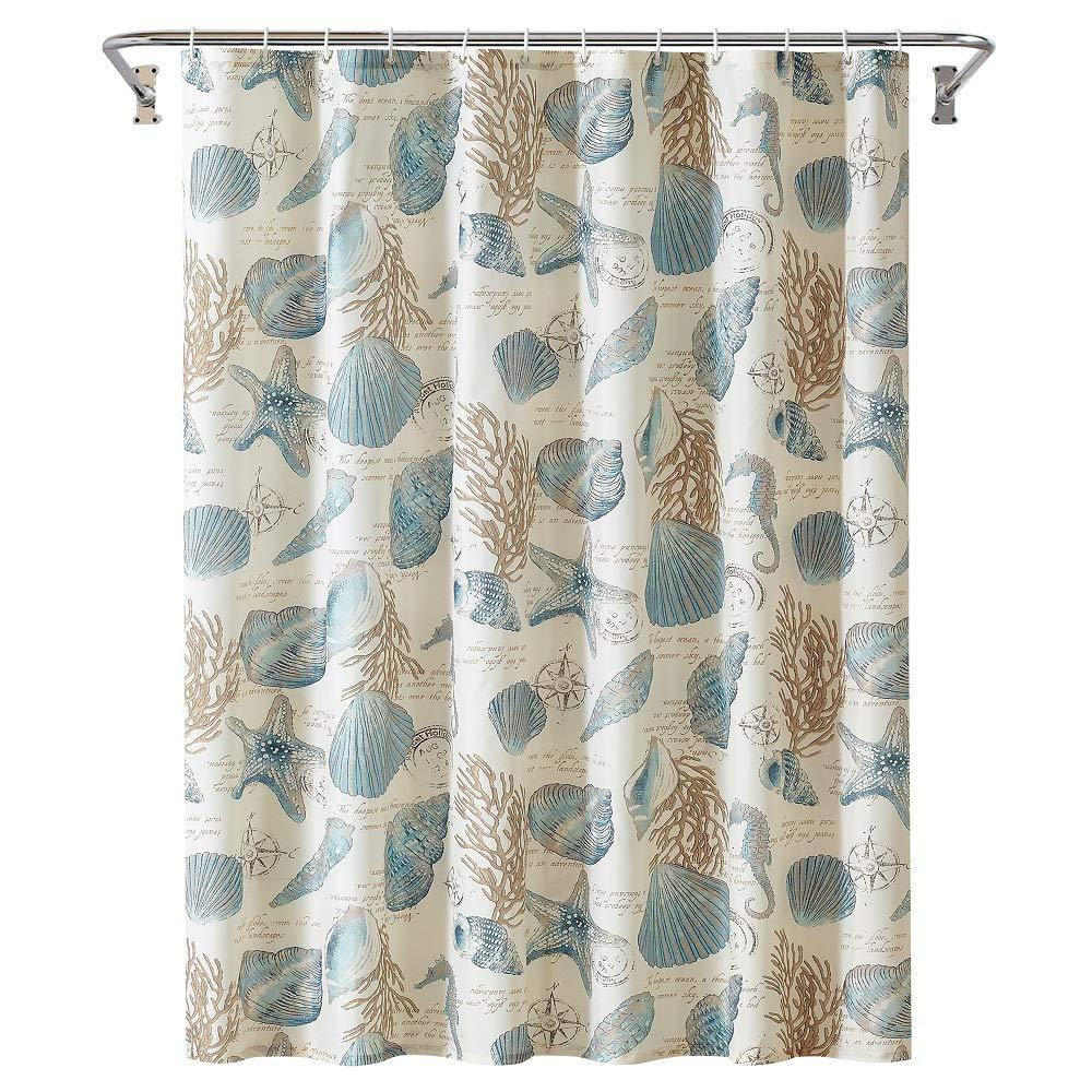 YOSTEV Starfish and Seashells Ivory Bathroom Fabric Shower Curtain with Hooks,Unique 3D Printing,Decorative Bathroom Accessories,Water Proof,Reinforced Metal Grommets 72x72 Inches Ivory Starfish 72x72" - NewNest Australia