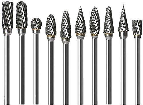 Double Cut Carbide Rotary Burr Set - 10 Pcs 1/8" Shank, 1/4" Head Length Tungsten Steel for Woodworking,Drilling, Metal Carving, Engraving, Polishing - NewNest Australia