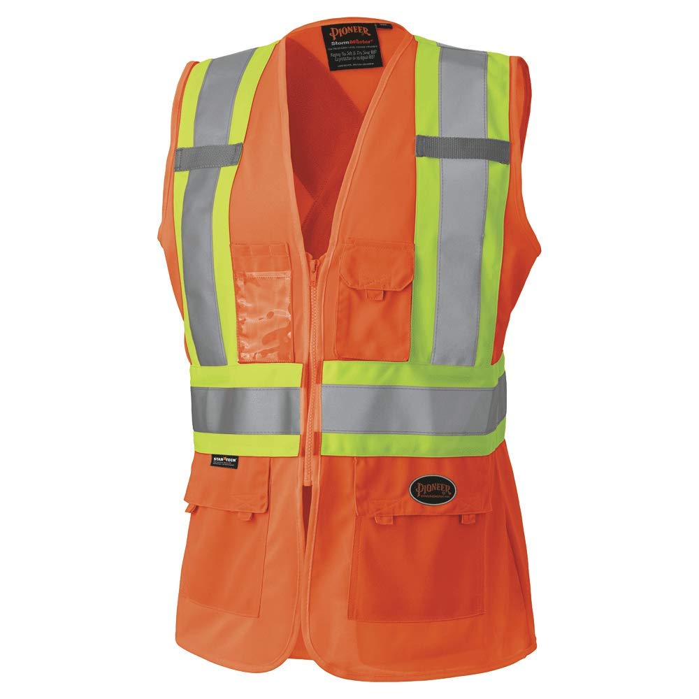 Pioneer Safety Vest for Women – Hi Vis Reflective Neon – Fitted Mesh, Zipper, 9 Pockets – Traffic, Security, Volunteer Work – Pink, Orange, Yellow/Green, V1021850U-XS X-Small Hi-vis Orange - NewNest Australia