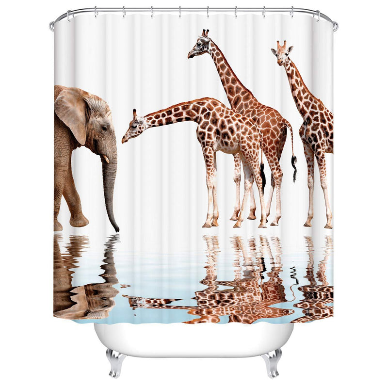 Dodou Digital Printing Animal Shower Curtain Art Bathroom Decor Animals Giraffe and Elephant Design Polyester Waterproof Fabric Bathroom Accessories with Hooks (72''Wx72''H) 72''Wx72''H - NewNest Australia