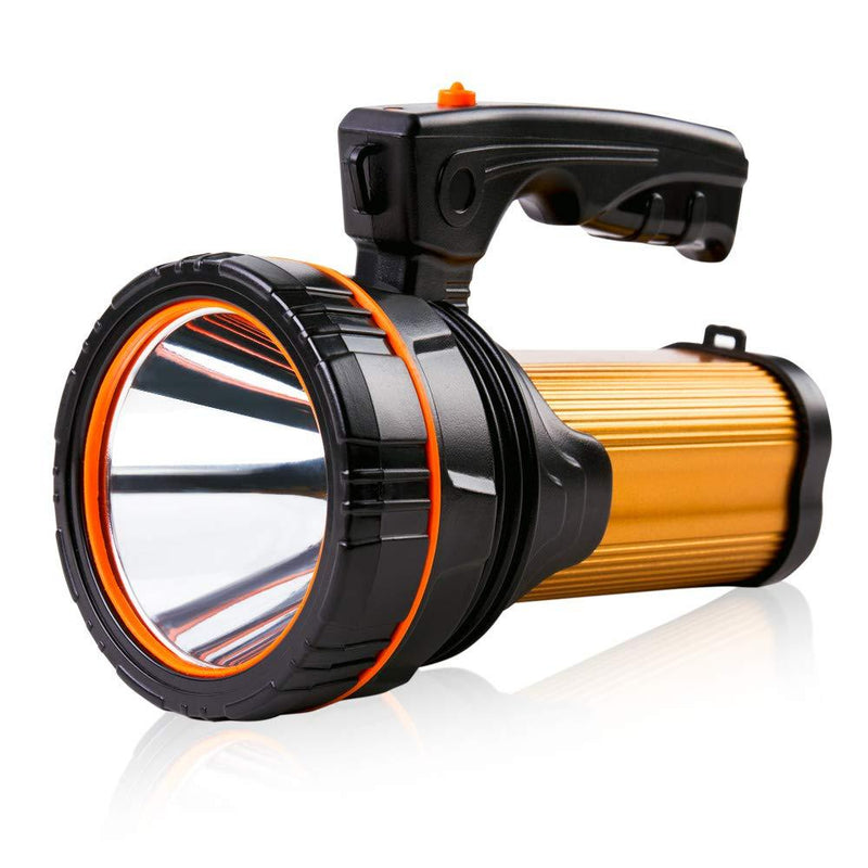 Super Bright Rechargeable Large 4 Batteries 10000mah LED Spotlight Flashlight Handheld Searchlight 35W High Lumens Powered CREE USB Spot Search lights Powerful Waterproof Portable Marine Boat Torch Golden - NewNest Australia