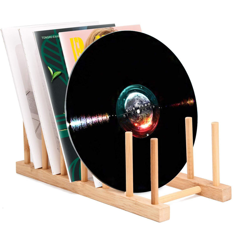 NewNest Australia - Vinyl Record Storage Holder Stand Rack Eco Friendly Wooden CD Display Stand, Stackable Modern CD Holder Portable Countertop Desktop Magazine Rack iPad Stand Record Storage Shelf - for 12" and 7" Recor Wood 