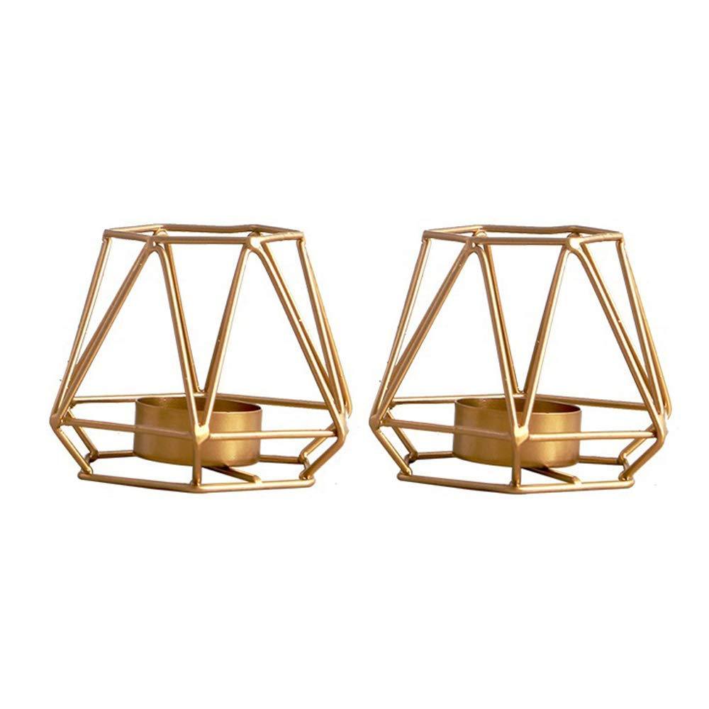 NewNest Australia - Nuptio 2 Pcs Metal Hexagon Shaped Geometric Design Tea Light Votive Candle Holders, Iron Hollow Tealight Candle Holders for Vintage Wedding Home Decoration, Gold (S + S) S+S 