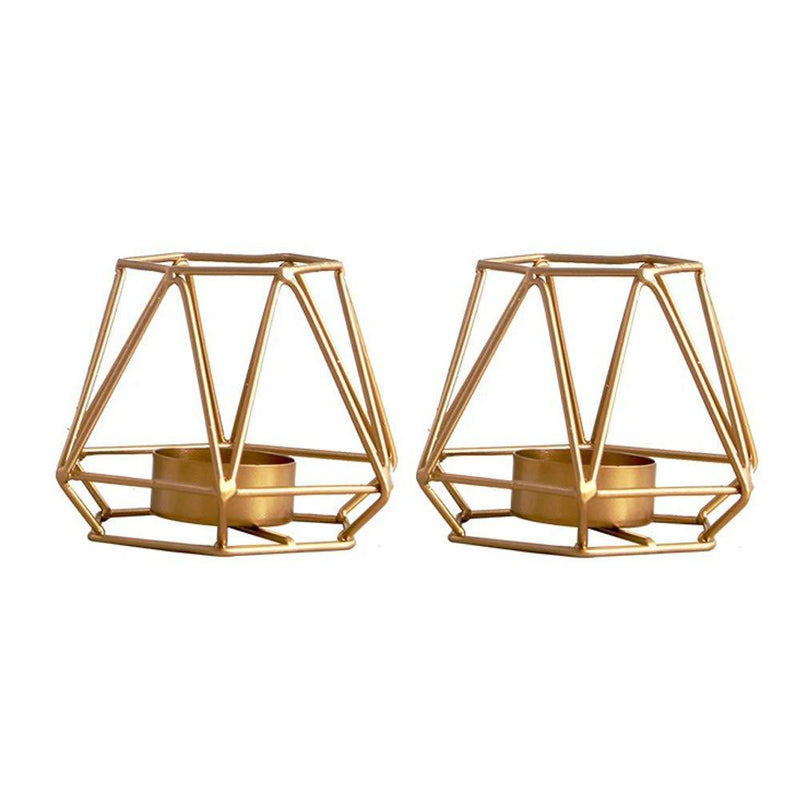 NewNest Australia - Nuptio 2 Pcs Metal Hexagon Shaped Geometric Design Tea Light Votive Candle Holders, Iron Hollow Tealight Candle Holders for Vintage Wedding Home Decoration, Gold (S + S) S+S 