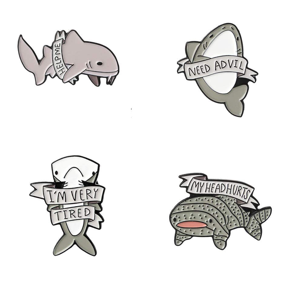 4Pcs Creative Lovely Ocean Animal Brooch Pins Whale Shark Enamel Lapel Pin Lettering Pins Schoolbag Micro Cap Top Lapel Badge - NewNest Australia