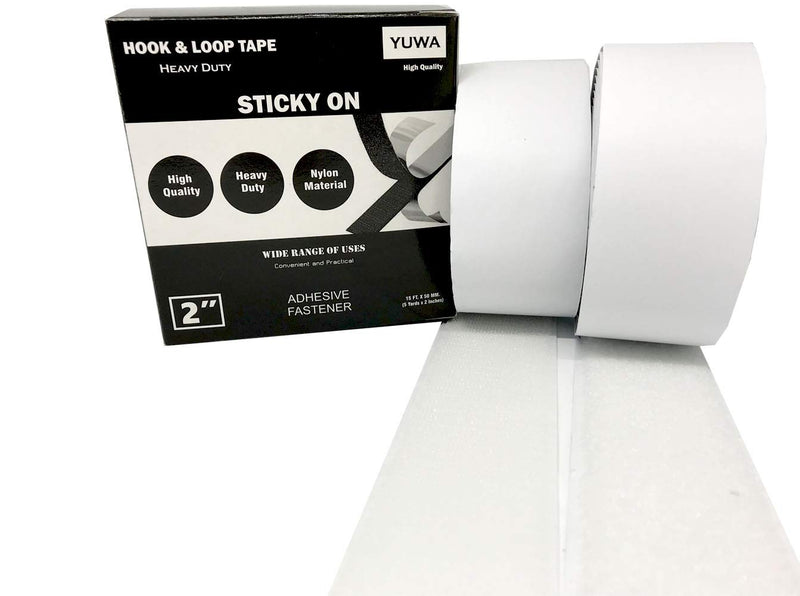 Yuwa 2 Inch White Hook and Loop Self Adhesive Sticky Back Tape Fastener Nylon Heavy Duty for DIY Craft (5 Yards) (White) - NewNest Australia