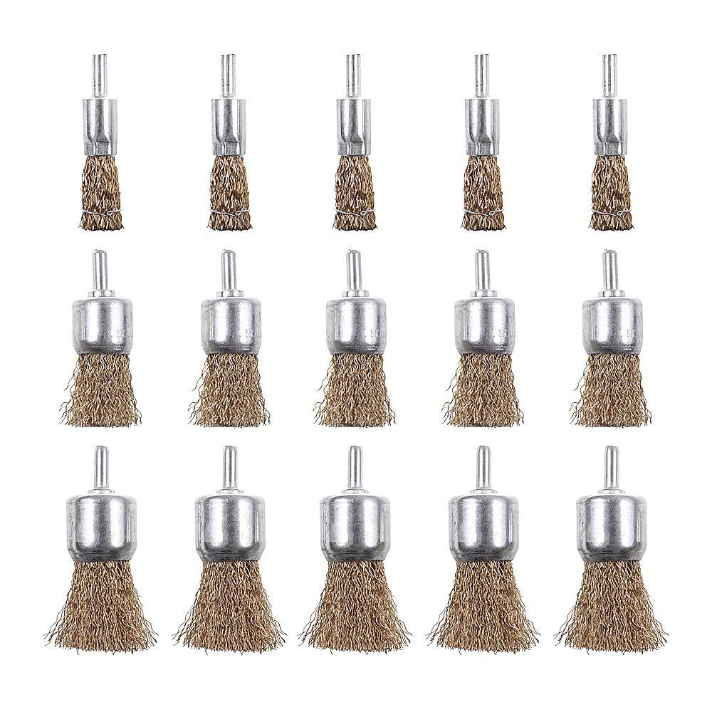 15 Pack Brass Coated Wire Brush Wheel & Cup Brush Set with 1/4-Inch Shank, Rocaris 3 Sizes Coated Wire Drill Brush Set Perfect For Removal of Rust/Corrosion/Paint - NewNest Australia