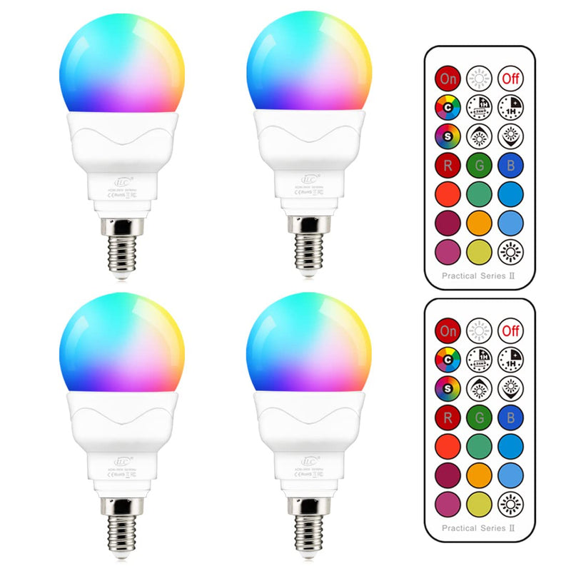 ILC E12 LED Light Bulbs (40w Equivalent) 5W, Color Changing RGB, A15 Small Base Candelabra Round Light Bulb, Candle Base, 2700K Warm White 12 Colors 2 Modes Timing with Remote Control (4 Pack) Small Screw E12 *4 - NewNest Australia