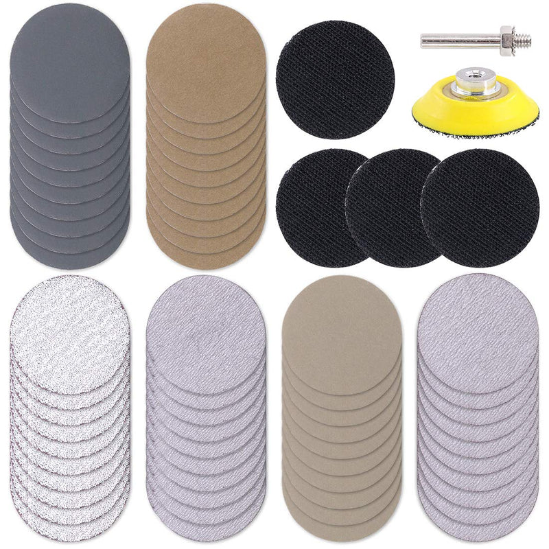 Swpeet 65Pcs 2 Inch High Performance Assorted Grit 60 320 800 2500 4000 7000 White Dry and Waterproof Hook Loop Sanding Discs with 2" Sanding Pad 1/4 inch Shank and Soft Foam-Backed Interface Buffer - NewNest Australia